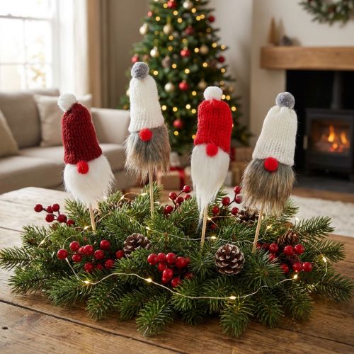 Gnome to stick with knitted hat Red, White, Grey 11–13cm L34–35.5cm 12 pcs | Floristik24.ie