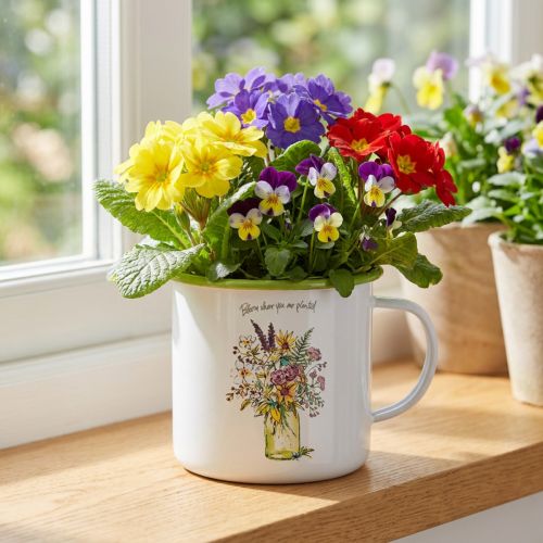 Decorative mug/plant pot, enamelled, Ø11.5cm H10cm | Floristik24.ie
