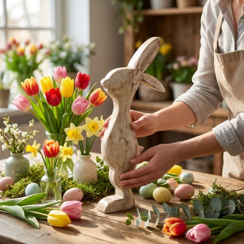 Wooden Bunny Spring Easter Decoration Decorative Bunny H25cm | Floristik24.ie