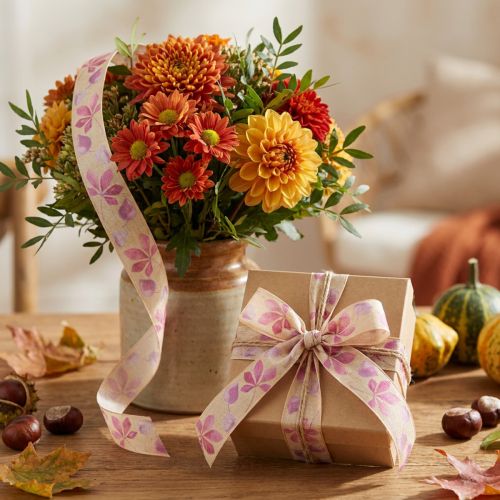 Gift ribbon purple autumn leaves deco ribbon autumn 25mm 20m | Floristik24.ie