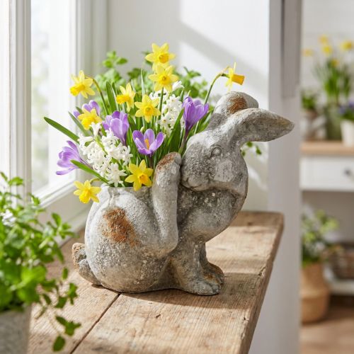 Rabbit decorative concrete flowerpot antique grey 33.5x17x29.5cm | Floristik24.ie