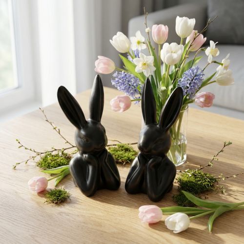 Thinking Rabbit Bust Black 7×6×15cm 2pcs | Floristik24.ie