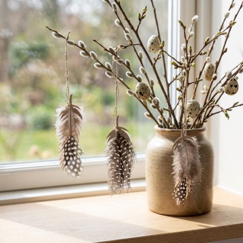 Product Decorative Feather Pendant Wooden Natural Feather 9.5/10cm 9 pcs