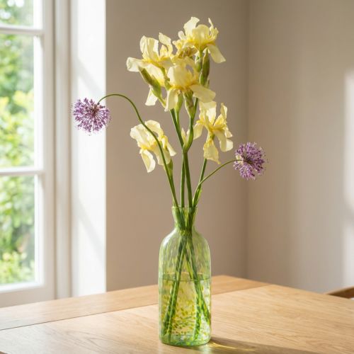 Decorative vase glass flower vase yellow green pattern Ø10cm H25cm | Floristik24.ie