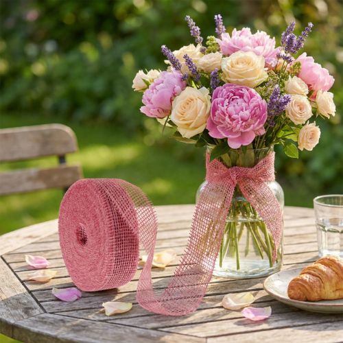 Jute ribbon, pink, 5cm wide, 40m long | Floristik24.ie