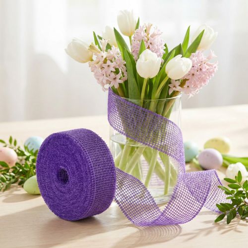 Purple jute ribbon, 5cm wide, 40m long | Floristik24.ie