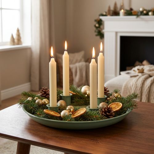 Product Candle plate Advent wreath green with four candle holders 24cm