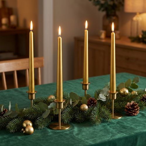 Taper candles 300/23 Gold dinner candles 12pcs | Floristik24.ie