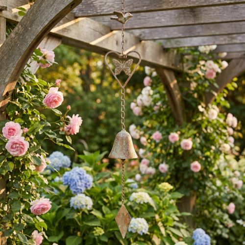 Product Metal wind chime with heart and bell garden decoration antique 72cm