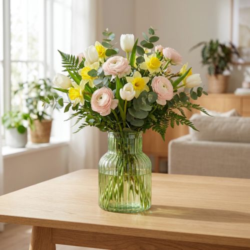 Product Retro green glass flower vase with grooves, Ø13.5cm, H20cm