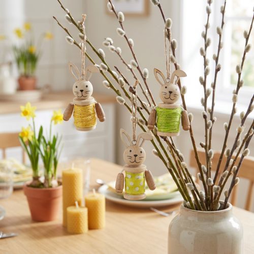 Product Easter bunnies for hanging Easter decoration wood jute H6.5cm 9 pcs