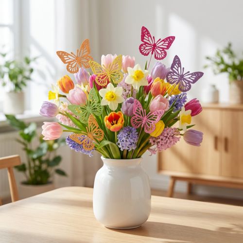 Spring decoration flower plugs wooden decorative butterflies 28cm 18 pcs | Floristik24.ie