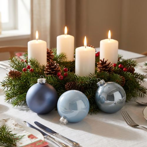 Product Set of blue/silver glass spheres – matte & glossy, glass decorations for winter floral arrangements, 7.5cm, 12 pieces