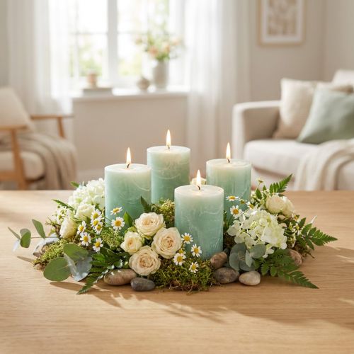 Solid-colored candles light green 60x80mm 4 pcs | Floristik24.ie