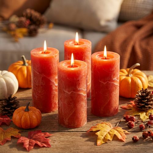 Solid colored candles orange 50x100mm 4pcs | Floristik24.ie