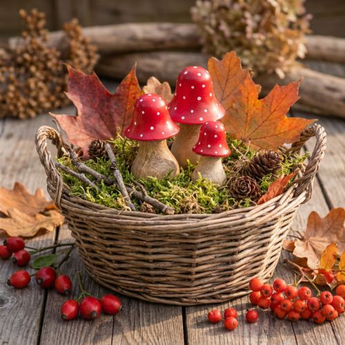 Fly agaric decoration mushrooms wooden mushrooms autumn decoration H6/8/10cm set of 3 | Floristik24.ie