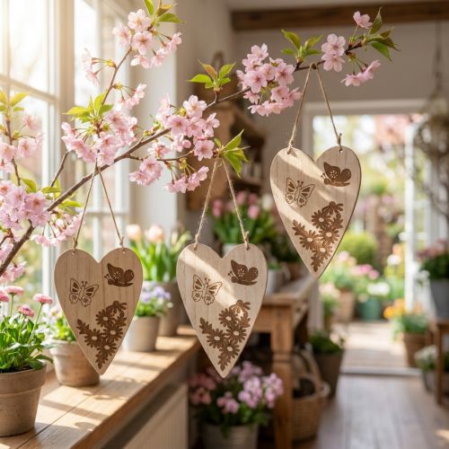 Deco hanger wood deco heart butterfly deco 13.5x20cm 6pcs | Floristik24.ie