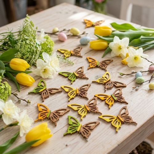 Scatter decoration butterflies wood green/yellow/orange 3×4cm 24 pcs | Floristik24.ie