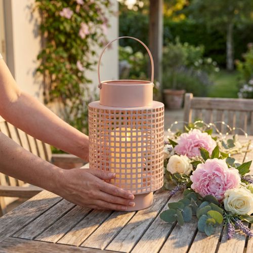 Decorative lantern pink metal lantern with handle Ø18cm H29cm | Floristik24.ie