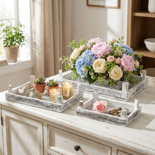 Decorative tray wood shabby chic arrangement underlay set of 3 | Floristik24.ie