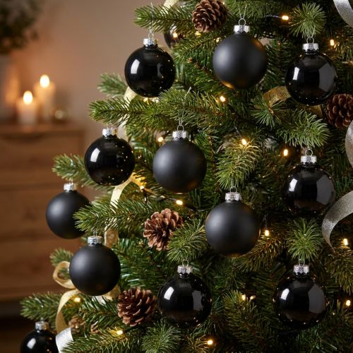 Mini Christmas tree ball, tree decoration mix, Christmas balls black H4.5cm Ø4cm real glass 24 pcs | Floristik24.ie