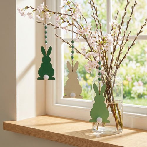 Easter bunnies for hanging, spring decoration, pendant, decorative bunnies green, white 3 pieces | Floristik24.ie