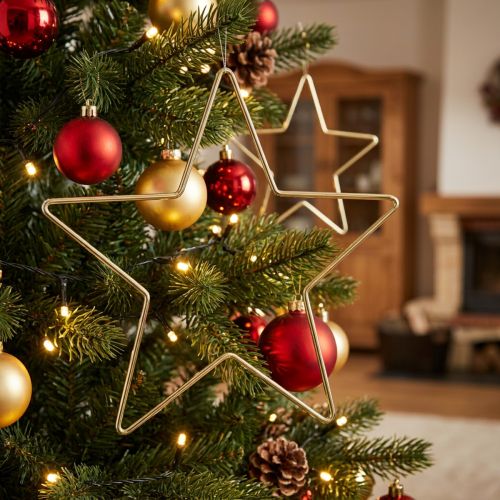 Christmas Decoration Metal Star Gold Decoration Star Pendant 20cm 6 Pcs | Floristik24.ie