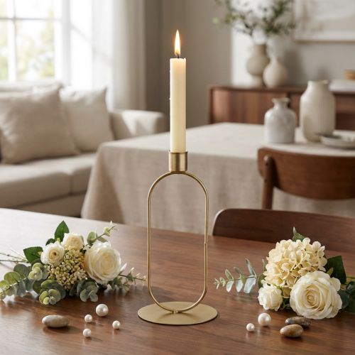 Candlestick Oval Candlestick Gold Ø10cm H21cm | Floristik24.ie