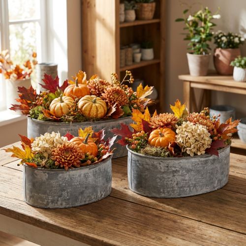 Decorative metal bowl, oval, grey, L22.5/19.5/16cm, set of 3 | Floristik24.ie