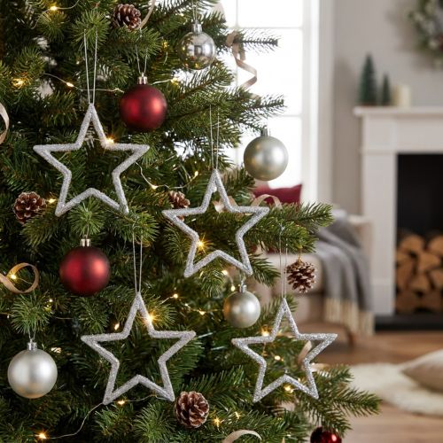 Christmas decoration star pendant silver glitter 7.5cm 40p | Floristik24.ie