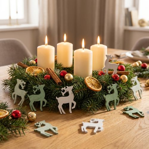 Scatter decoration Christmas wooden deer green 4×3cm 72 pcs | Floristik24.ie