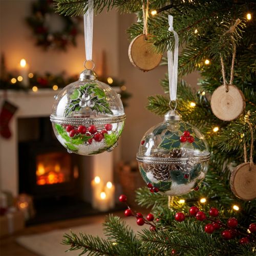Christmas tree balls glass to fill holly Ø6cm 2pcs | Floristik24.ie