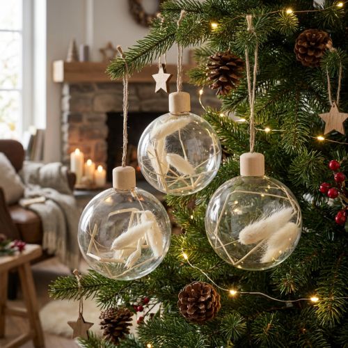 Christmas balls glass decoration ball filled with dried flowers Ø8cm 3pcs | Floristik24.ie
