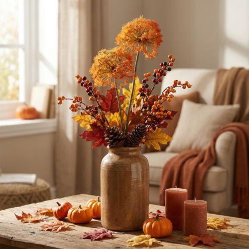 Deco branch artificial branch autumn decoration 2 inflorescences orange 82cm | Floristik24.ie