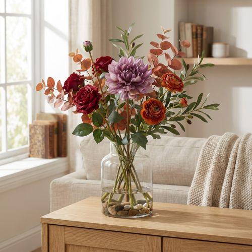 Artificial flower Dahlia Purple silk flower and bud H57cm | Floristik24.ie