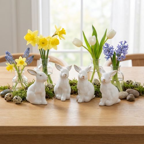 Ceramic Bunny Easter Decoration White Gold Easter Bunny H7.5cm 4pcs | Floristik24.ie