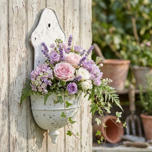 Shabby Chic Wall Bowl Metal Half Round White 24cm×10cm×47cm | Floristik24.ie