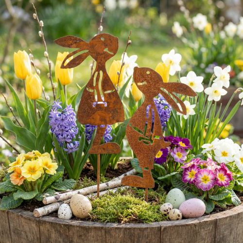 Garden decoration rust rabbit decorative plug Easter 8×16cm 2pcs (1pair) | Floristik24.ie