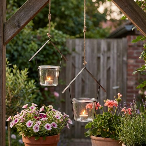 Lantern house, tealight holder for hanging, metal decoration, glass H21.5cm 2pcs | Floristik24.ie