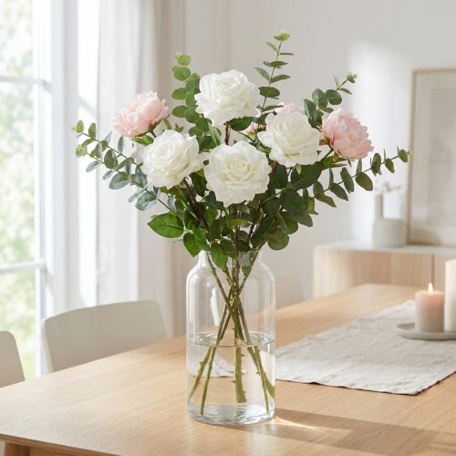 White Rose Fake Rose on Stem Silk Flower Fake Rose L72cm Ø13cm | Floristik24.ie