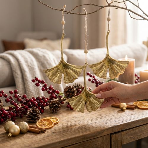 Ginkgo leaf pendant, Advent decoration, metal decoration for autumn Golden L12cm 12 pcs | Floristik24.ie