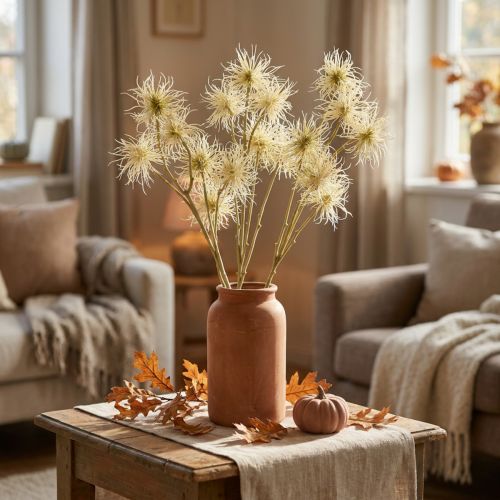 Xanthium artificial flower cream autumn decoration 6 flowers 80cm 3pcs | Floristik24.ie