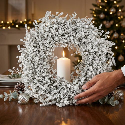 Christmas wreath White dried flower wreath Flax herb Ø34cm | Floristik24.ie