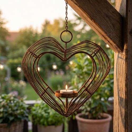 Tea light holder metal hanging decoration rust decoration heart 22×7×20cm | Floristik24.ie