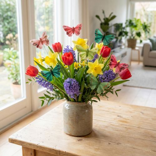 Mini Butterfly on Wire Red, Green 6.5cm 12 pcs | Floristik24.ie