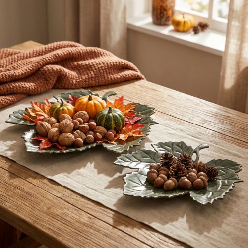 Metal decorative autumn leaves decorative bowl Ø33/40cm set of 2 | Floristik24.ie