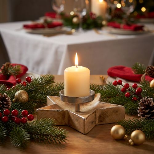 Candlestick, table decoration Christmas, candlestick star H7cm Ø20cm/6.5cm | Floristik24.ie