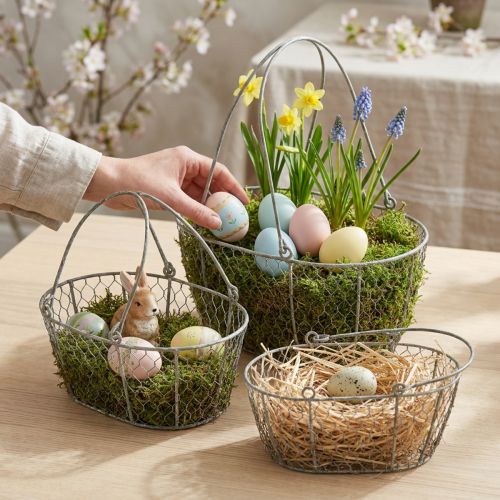 Wire basket, Easter basket, decorative basket metal L32/28.5/25cm set of 3 | Floristik24.ie