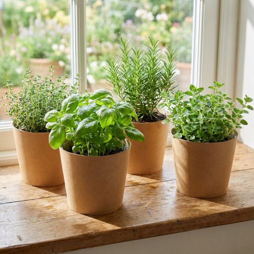 Planter, flowerpot, paper planter natural Ø15cm H13cm 4pcs | Floristik24.ie