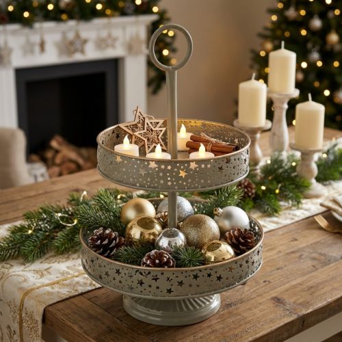 Product Decorative tiered serving tray with handle, star motif, two-tiered, 49cm
